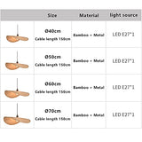 Suspension En Bambou Tissé Loft Pays Suspension E27 Suspension Réglable En Hauteur Bambou Rotin Tissé Chambre Éclairage Lustre Salle D'étude Salon Lumière Décorative,Ø40cm