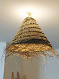 Suspension paille tressée, Suspension luminaire bohème, Suspension paille forme cône
