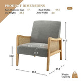 Chaise d'appoint moderne du milieu du siècle chaises rembourrées en velours avec tricot en bambou fauteuil confortable en tissu de lin avec accoudoirs en rotin pour salon gris
