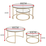 Huuryoudo Lot de 2 Tables Basses en Verre doré avec Structure en métal - Table d'appoint Ronde pour Balcon, canapé, Table avec Petite Table de Salon, Plateau en Verre doré