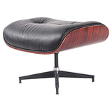 Fauteuil Lounge et Ottoman en Cuir Haut de Gamme, avec Cuir de Haute qualité, Fauteuil en Cuir, avec Ottoman, (Blanc, Noir), en Bois de Rose, Noyer ou frêne (Noir, Palissandre)