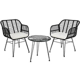 TecTake 800802 Salon de Jardin en Rotin 2 Personnes Résine Tressée Ensemble Table et Chaises Coussins d´Assise Amovibles – Diverses Couleurs (Noir)