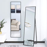 AUFHELLEN Miroir sur Pied 140x50cm avec Cadre en Métal Noir Miroir sur Pied HD Grand Miroir Mural avec Crochets pour Salon, Chambre et Dressing Miroir