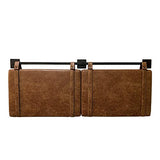 Nathan James Harlow Tête de lit rembourrée en Tissu avec Sangles en Cuir PU Vintage et Rails en métal Noir Mat, Métal Cuir, Marron/Noir, Queen Size