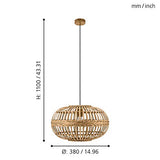 Eglo Suspensions Amsfield, Lampe Suspendue à Flamme Vintage, Nature, Boho, Bien-Être, Lampe Pendante en Acier, Bois en Couleurs Naturelles, Lampe de Table à Manger