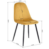 MEUBLE COSY Lot de 4 Chaises Salle a Manger Scandinave avec Assise et Dossier Recouverts de Velours Jaune Fauteuil de Bureau Pieds en Métal , Jaune /44x53x86cm