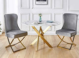 Deco In Paris Table à Manger Ronde Design Verre marbré et Pieds dorés 4 Personnes Melissa, Blanc, 120x120x75x120