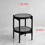 Tables Table d'appoint ronde,Processus de tissage de surface en rotin,Petite table de canapé à 2 niveaux avec rangement,Table de collation Pour le salon, la(Size:18.70 * 18.70 * 21.65in,Color:blanc)