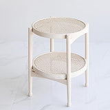 Tables Table d'appoint ronde,Processus de tissage de surface en rotin,Petite table de canapé à 2 niveaux avec rangement,Table de collation Pour le salon, la(Size:18.70 * 18.70 * 21.65in,Color:blanc)