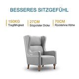 MCombo Fauteuil à Oreilles avec Tabouret + Coussin, Fauteuil TV, Fauteuil Relax, Fauteuil rembourré pour Salon, Tissu, 7266 (Gris)