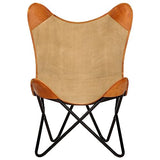 vidaXL Chaise Papillon Chaise de Salon Chaise de Salle de Séjour Chaise de Chambre à Coucher Chaise de Maison Intérieur Marron Cuir Véritable et Toile