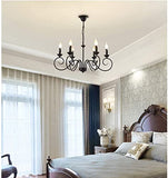 JIINOO Lustre Style Traditionnel Pays, Vintage Bougie Réglable en Hauteur Suspension Luminaire Lustre Suspendu en Fer, 6 E14 Lumières Ferme Classique Pendentif Éclairage Luminaire pour Cuisine Salon