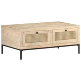 Keyur Table Basse, Table d'Appoint Table d'Appoint Table de Cocktail Table de Centre Table de Canapé Table à Thé Table Basse 90x50x37 cm Bois de Manguier Massif et Cannage Naturel