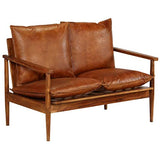 vidaXL Canapé à 2 Places Cuir Véritable avec Bois Acacia Marron Sofa de Salon