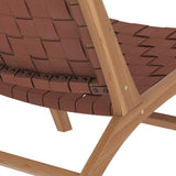 Rendez vous déco - Fauteuil - Kuna - Fauteuil Détente 1 Place en Teck avec Assise et Dossier en Cuir Tressé Marron - L.65 cm x P. 76 cm x H.69,5 cm - 9 kg