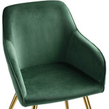 TecTake 800862 Lot de 4 Chaises de Salle à Manger Effet Velours Scandinave Pieds en Acier Dorés Élégant avec Accoudoirs – Diverses Couleurs (Vert Foncé)