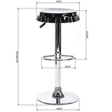 Bakaji Lot de 2 tabourets de bar et cuisine hauts en forme de bouchon de bouteille pivotant repose-pieds chromé/noir pour maison, cuisine, salon, salle à manger