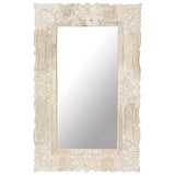 Tidyard Miroir Mural Design, Miroir Rectangulaire à Accrocher, Miroir Cadre en Bois Blanc 80x50 cm Bois de manguier Massif