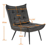 MCombo 4779 Fauteuil de détente moderne avec coussin taille pour salon, rétro vintage et rétro, lecture, rembourré, gris foncé, sans tabouret), Dunkelgrau, ohne Hocker, (6151-4779)