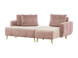 Loungitude Canapé d'angle réversible, convertible en  velours rose et pieds bois clair avec coffre