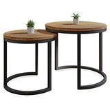 Lumarc Modena, Lot de 2 Tables Basses Gigognes de Salon Faites à la Main en Bois Massif de Hêtre Naturel au Design Industriel Minimaliste Moderne, Ronde, Ø50x43 cm / Ø40x38 cm