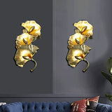 Applique murale en laiton, applique murale d'éclairage décoratif feuille de Ginkgo créative avec prise ovale G4 * 3, applique murale de fond de salon simple, appliques murales de chambre à coucher de