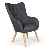 Chaise/Fauteuil Scandinave Gris foncé Capitonné | Assise Confortable en Tissu et Pieds en Bois | Modèle Klarys | L67 x P75 x H100 cm