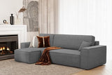 GrekPol Paris Canapé d'angle en tissu velours côtelé Poso avec fonction convertible et espace de rangement - Universel - Gris clair