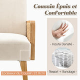 FABRICATION HAUS Fauteuil Salon en Velours Fauteuil de Coiffeuse Chaise Rembourrée avec Bras en Rotin & Pieds en Bois pour Salon, Beige