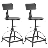 interougehome Lot de 2 chaises de Bar Noire de Style Industriel réglable en Hauteur, Tabouret de Bar en Bois - iKayaa