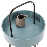 VS Venta-stock Table auxiliaire Table Basse Ronde Jaipur avec Plateau en MDF Bleu et Structure métallique en Couleur Noir Mat/DIAMÈTRE: 40 cm