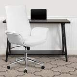 Flash Furniture Chaise Exec Blanc Fauteuil pivotant en Cuir à Dossier Moyen avec accoudoirs évasés, Métal, 83,82 x 83,82 x 80,01 cm