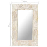 Tidyard Miroir Mural Design, Miroir Rectangulaire à Accrocher, Miroir Cadre en Bois Blanc 80x50 cm Bois de manguier Massif