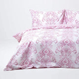 HOMESCAPES Parure de lit Housse de Couette + Taie d'oreiller Rose Effet « Toile de Jouy » en Polycoton, 230 x 220 cm