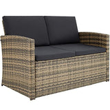 TecTake Salon de Jardin en Résine Tressée 4 Personnes, 1 Canapé, 2 Fauteuils, 1 Table avec Plateau en Verre, Coussins d’Assise et de Dossier Inclus (Marron Naturel)