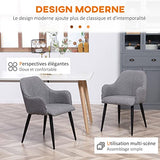 HOMCOM Lot de 2 chaises de Salle à Manger en Tissu et piètement Acier - Assise enveloppante - Gris foncé