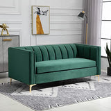 HOMCOM Canapé 3 Places Style Art Déco piètement Acier doré revêtement Velours Vert Sapin