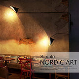 Applique Murale Industrielle Vintage 2 Flammes Lampe Murale Réglable et Extensible Bras Long Pivotant Lampe de Chevet Douille E27 Abat-jour en Métal Noir Éclairage Mural Réglable à 360°, 150 x 95 cm