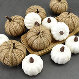 HiCollie Lot de 22 citrouilles artificielles en toile de jute, citrouilles blanches et jaunes, simulation citrouille, automne, Thanksgiving décorations Halloween