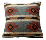 iinfinize Lot de 2 housses de coussin en laine de jute rustique Kilim décoratif pour canapé ou chaise avec fermeture éclair