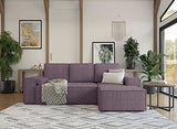 Deco In Paris Canapé d'angle Convertible avec Coffre en Velours cotelé Lilas Dona - Angle Droit