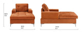 BHDesign ABI - Méridienne Moderne et Large - Velours - Coloris Marron