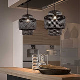 BUGUSX Suspension en Bambou Naturel et rotin Lustre en Bambou tissé Noir Abat-Jour en rotin en Osier Lampe à Tisser Lanterne Suspension Lampe Cuisine Île Éclairage Chambre Restaurant Décoration Lampe