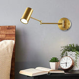 Moderne LED Applique Laiton Lampe Murale Liseuse au Bras Flexible Interrupteur Chambre Lampe Chevet Chambre Étude Salon Couloirs Salle à Manger Boutique Décoration Luminaire Intérieur D’OR 14*6cm 3W