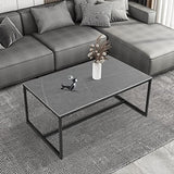 FATIVO Table Basse Marbre de Salon: Table Café Industrielle Rectangulaire Design Table Basse Noir Moderne Scantinave en Pierre Frittée Grand Plateau pour Salon Bureau Café - Gris 100x60x43cm