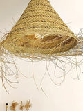 Suspension paille tressée, Suspension luminaire bohème, Suspension paille forme cône