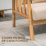 HOMCOM Canapé à 2 Places Fauteuil Salon Moderne et Scandinave Style Naturel en Bois et Tissu - dim. 123L x 69l x 74H cm - Beige