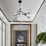 CCSUN 160cm Boule En Verre Ramification Lustre,E27 Spoutnik Lustre Hauteur Réglable,Créatif 7 Lumières Moderne Globe Suspension Luminaire,Verre Soufflé Métal Luminaire Transparent Noir 7-lumières