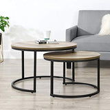 [en.casa] Set de 2 Tables Basses Rondes Gigognes Table de Salon Panneaux de Particules Métal Couleur Bois Noir Tailles