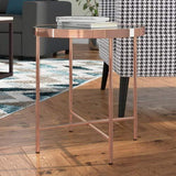 ASPECT - Table Basse Ronde Fino en métal de Couleur Or Rose et Verre à l'aspect de marbre Brun - 42,5 x 42,5 x 46 cm